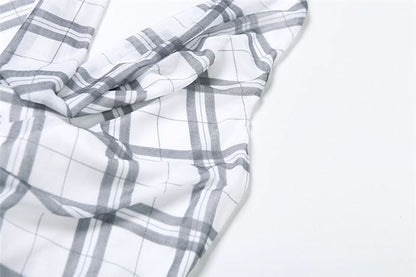 Halter cowl neck plaid backless top