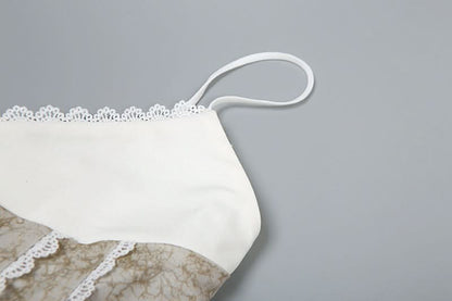 V neck lace hem self tie cami top