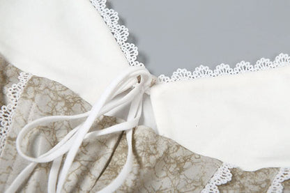 V neck lace hem self tie cami top