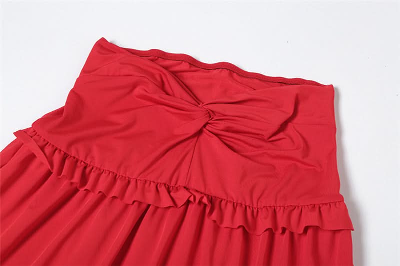 Halter ruffle backless solid maxi skirt set