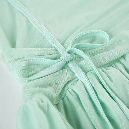 Halter drawstring ruched mesh mini dress