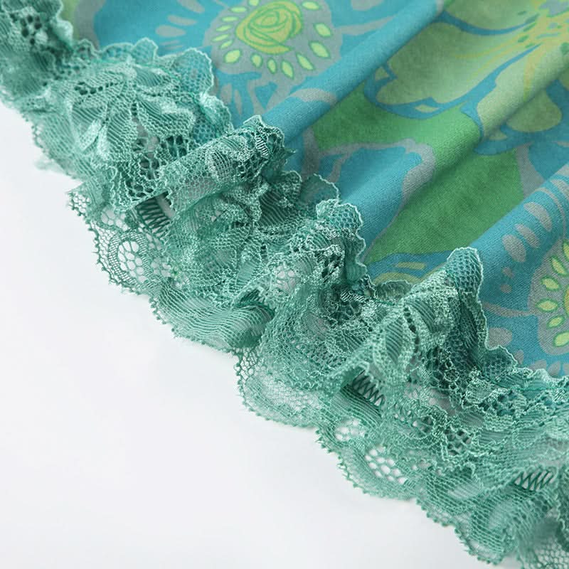 Flower print contrast lace hem cami maxi dress