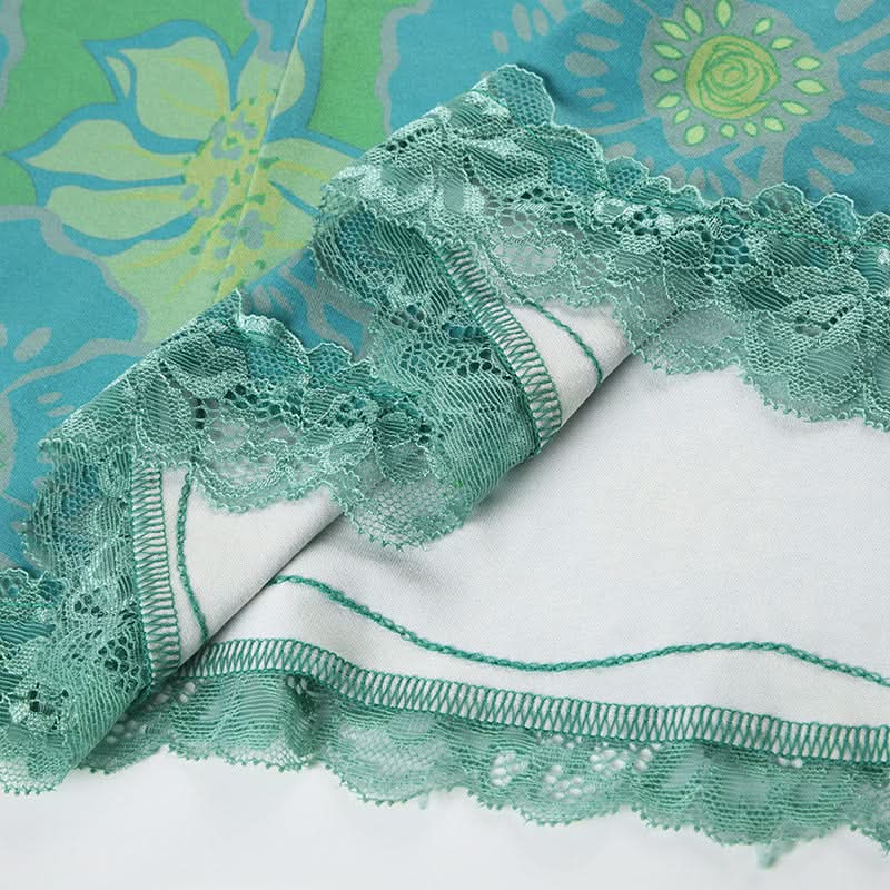 Flower print contrast lace hem cami maxi dress