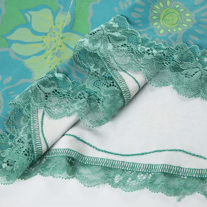 Flower print contrast lace hem cami maxi dress