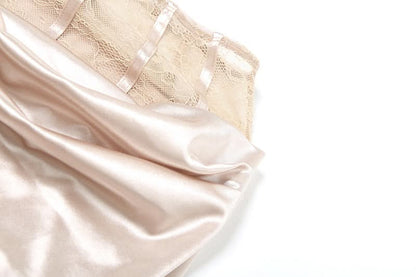 Satin lace patchwork ruched maxi skirt