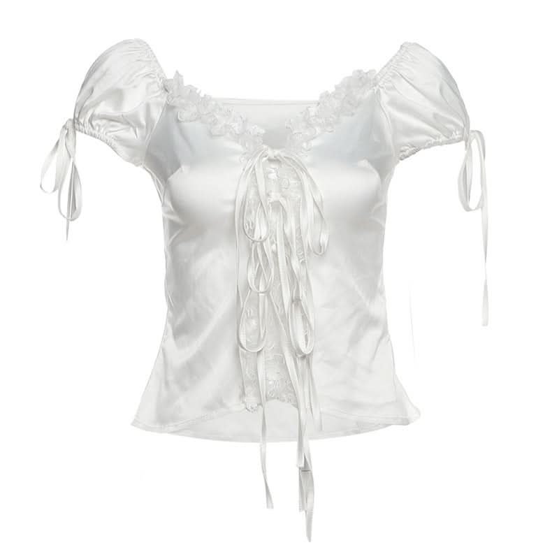 Self tie lace hem ruched top