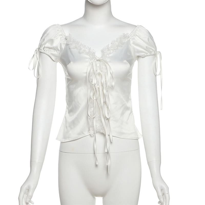 Self tie lace hem ruched top