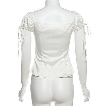Self tie lace hem ruched top
