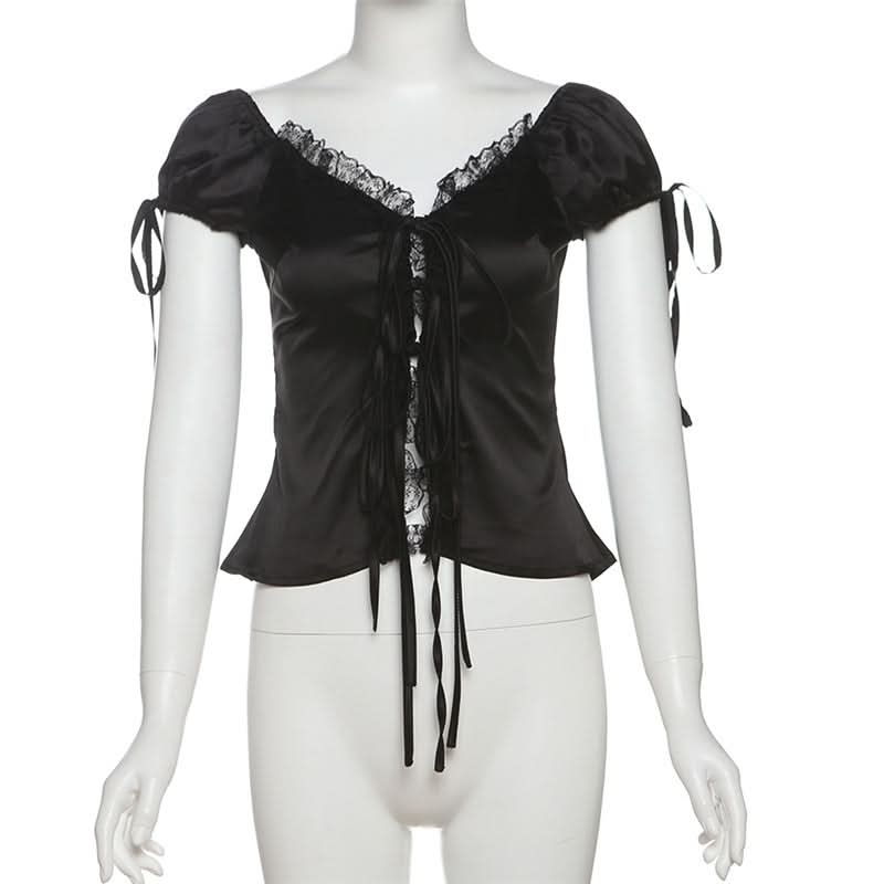 Self tie lace hem ruched top
