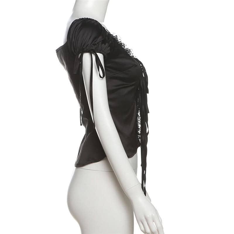 Self tie lace hem ruched top