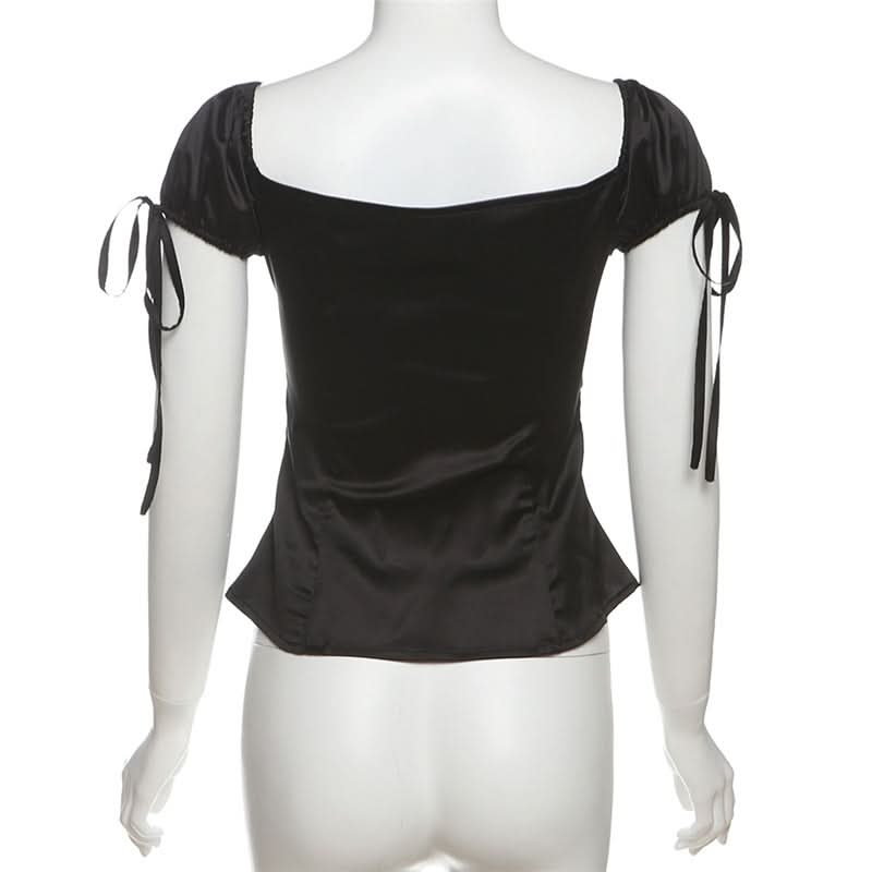 Self tie lace hem ruched top