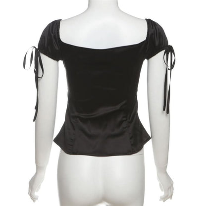 Self tie lace hem ruched top