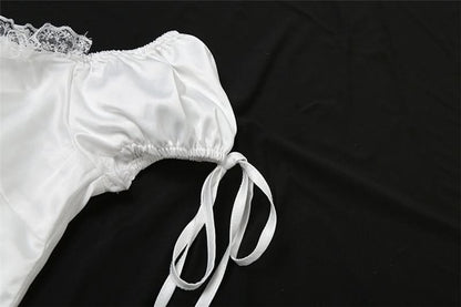 Self tie lace hem ruched top