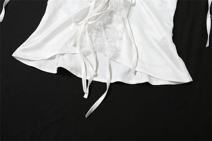 Self tie lace hem ruched top