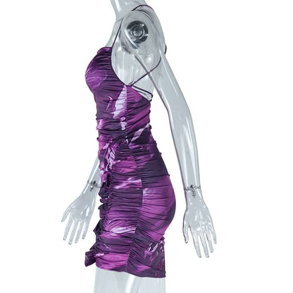 Contrast ruched cross back cami mini dress