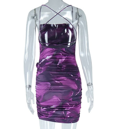 Contrast ruched cross back cami mini dress