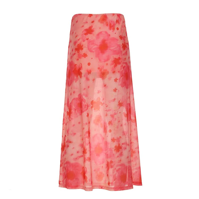 Flower print mesh maxi skirt