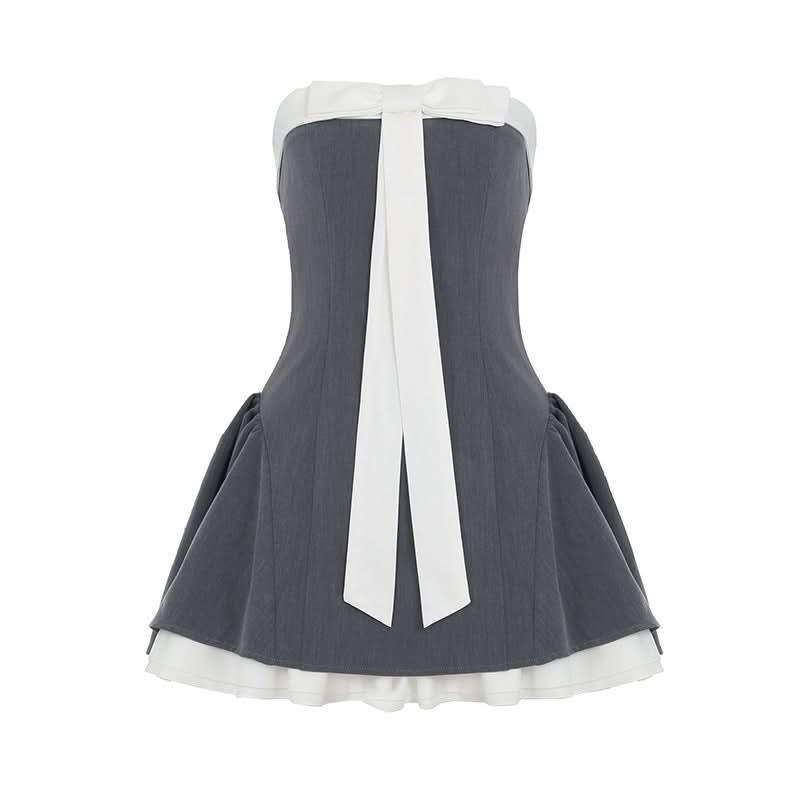 Bowknot ruffle ruched tube mini dress