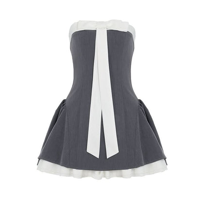 Bowknot ruffle ruched tube mini dress