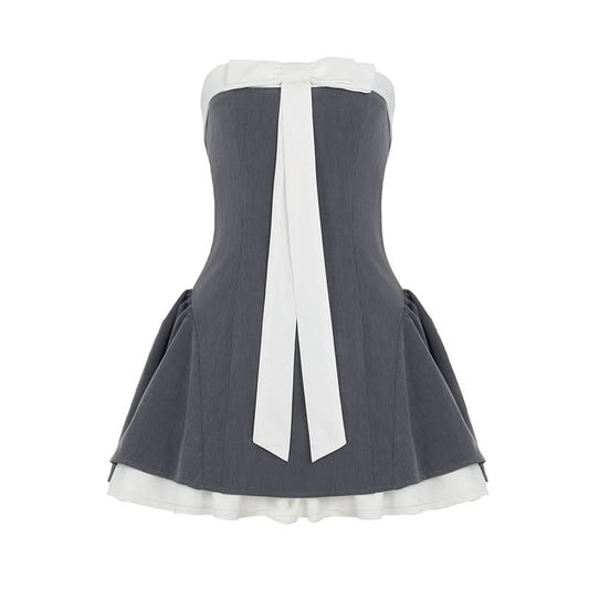 Bowknot ruffle ruched tube mini dress