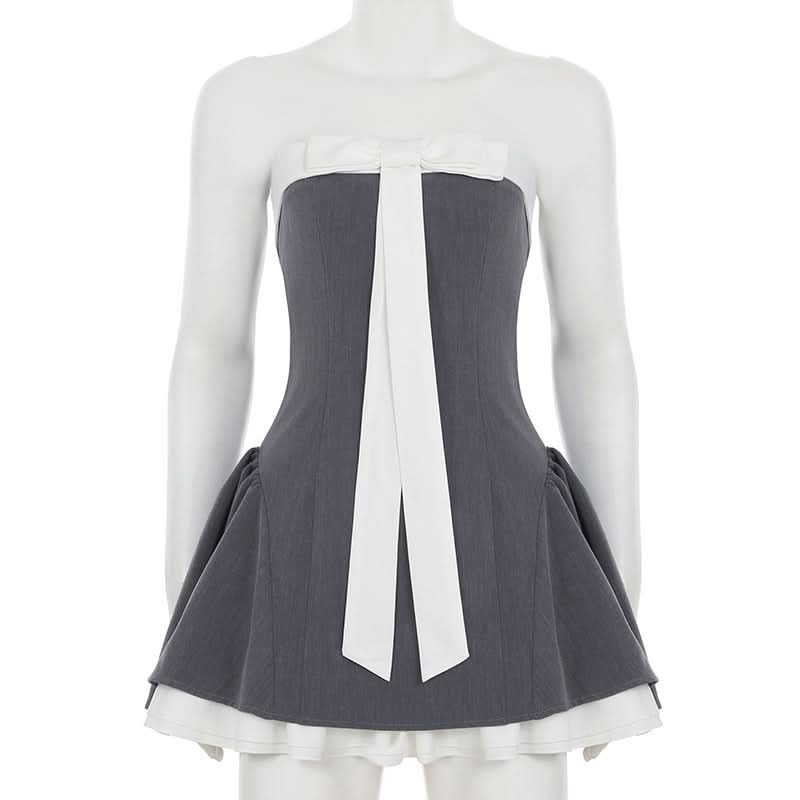 Bowknot ruffle ruched tube mini dress