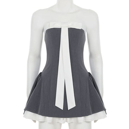 Bowknot ruffle ruched tube mini dress