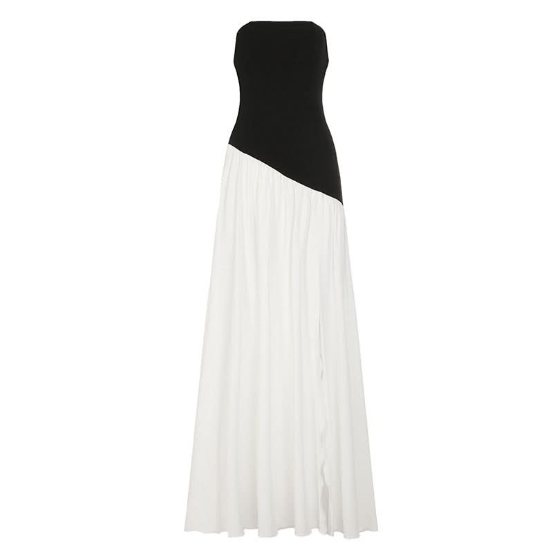 High slit ruffle tube maxi dress