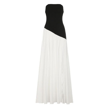 High slit ruffle tube maxi dress