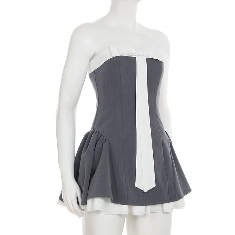 Bowknot ruffle ruched tube mini dress