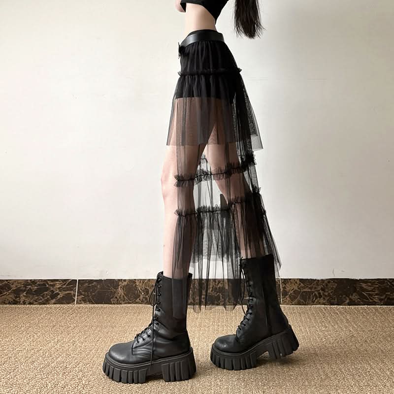 Mesh patchwork ruffle short pant