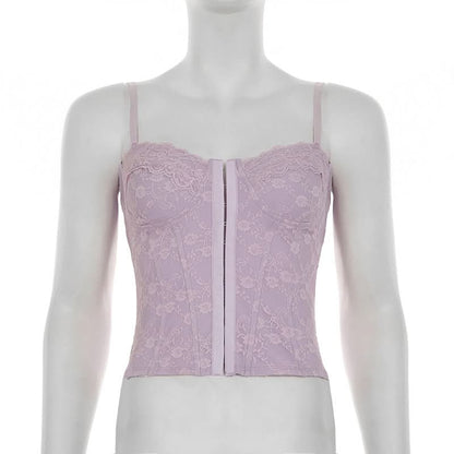 Lace button corset cami top