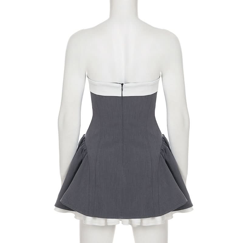 Bowknot ruffle ruched tube mini dress