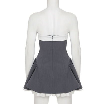 Bowknot ruffle ruched tube mini dress