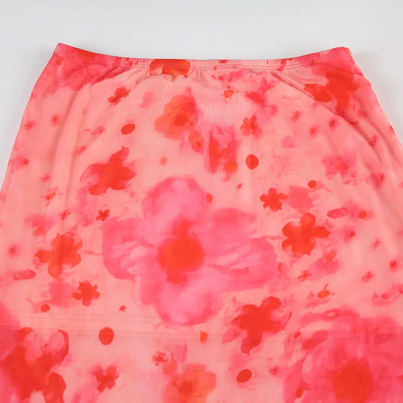 Flower print mesh maxi skirt