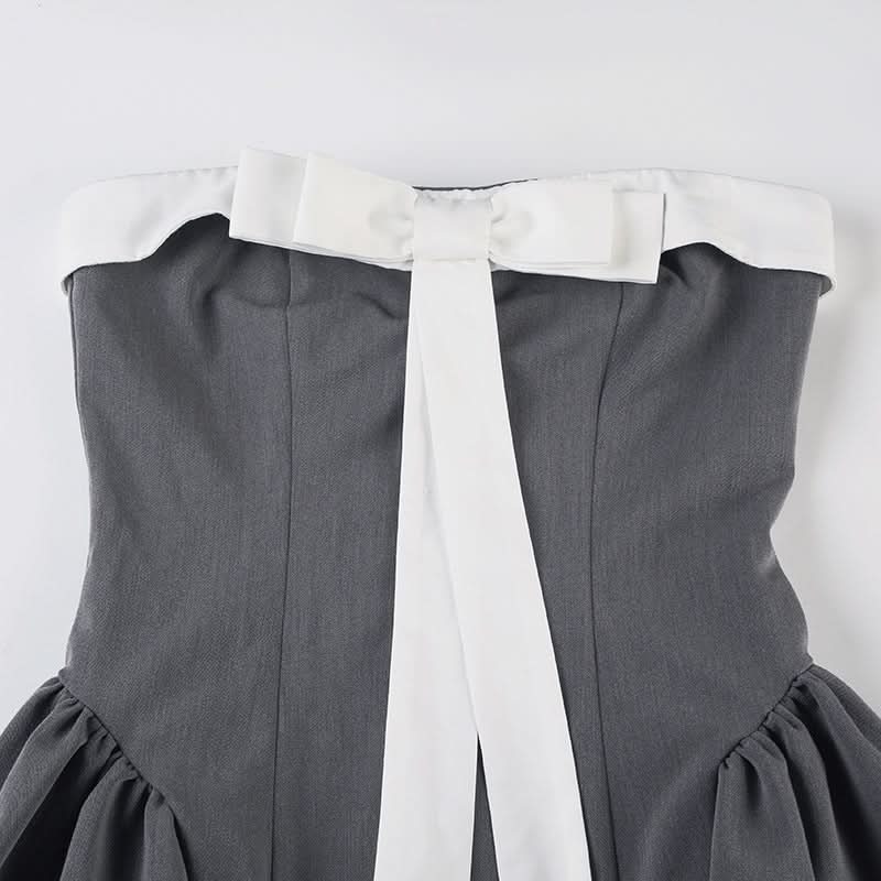 Bowknot ruffle ruched tube mini dress