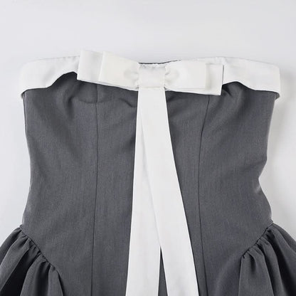 Bowknot ruffle ruched tube mini dress