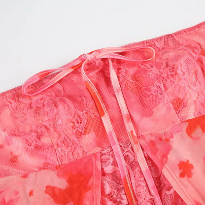 Halter lace hem flower print top