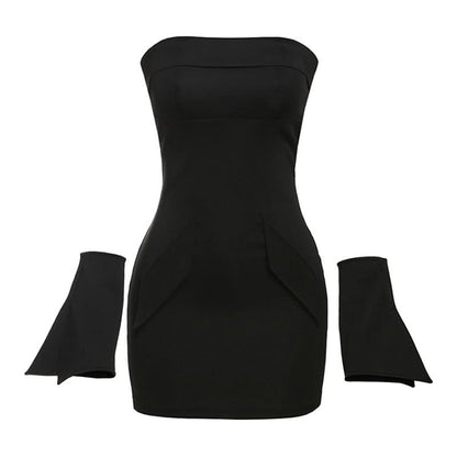 Gloves zip-up backless tube mini dress