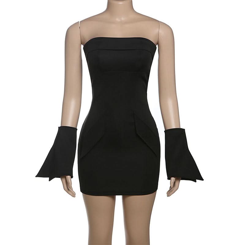 Gloves zip-up backless tube mini dress