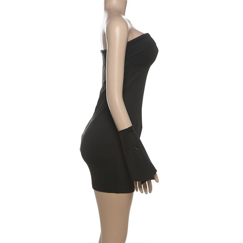 Gloves zip-up backless tube mini dress