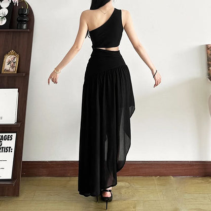 One shoulder hollow out ruched irregular cut out maxi dress