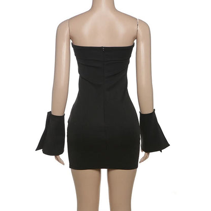 Gloves zip-up backless tube mini dress