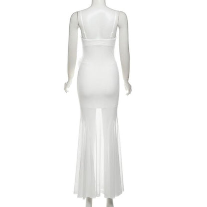 Cowl neck mesh flower applique cami maxi dress