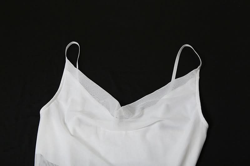 Cowl neck mesh flower applique cami maxi dress