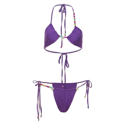 Halter beaded self tie short pant set