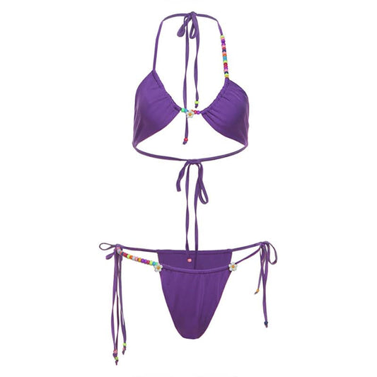 Halter beaded self tie short pant set