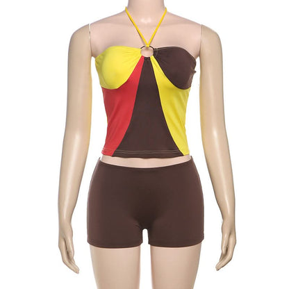 Halter contrast o ring short pant set