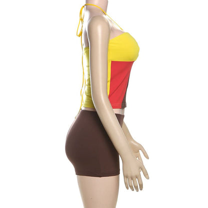 Halter contrast o ring short pant set