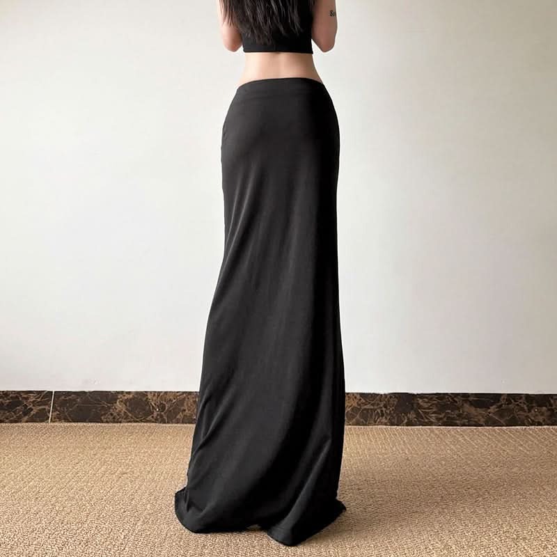 Ruffle ruched slit maxi skirt