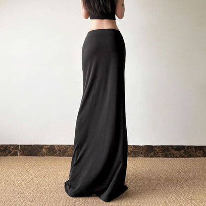 Ruffle ruched slit maxi skirt